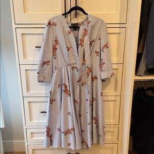 Garcia Floral Striped Shirt Dress with Tie - Blue & Orange